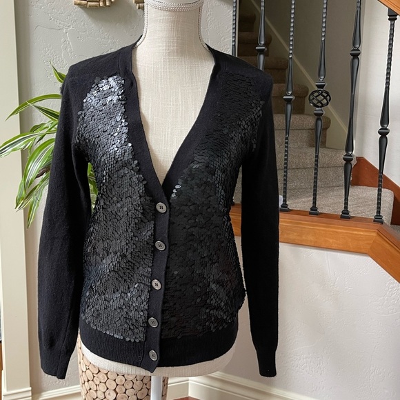 Madewell Wallace Black Matte Sequin Button Down Cardigan Sweater Size: XS - Picture 1 of 9